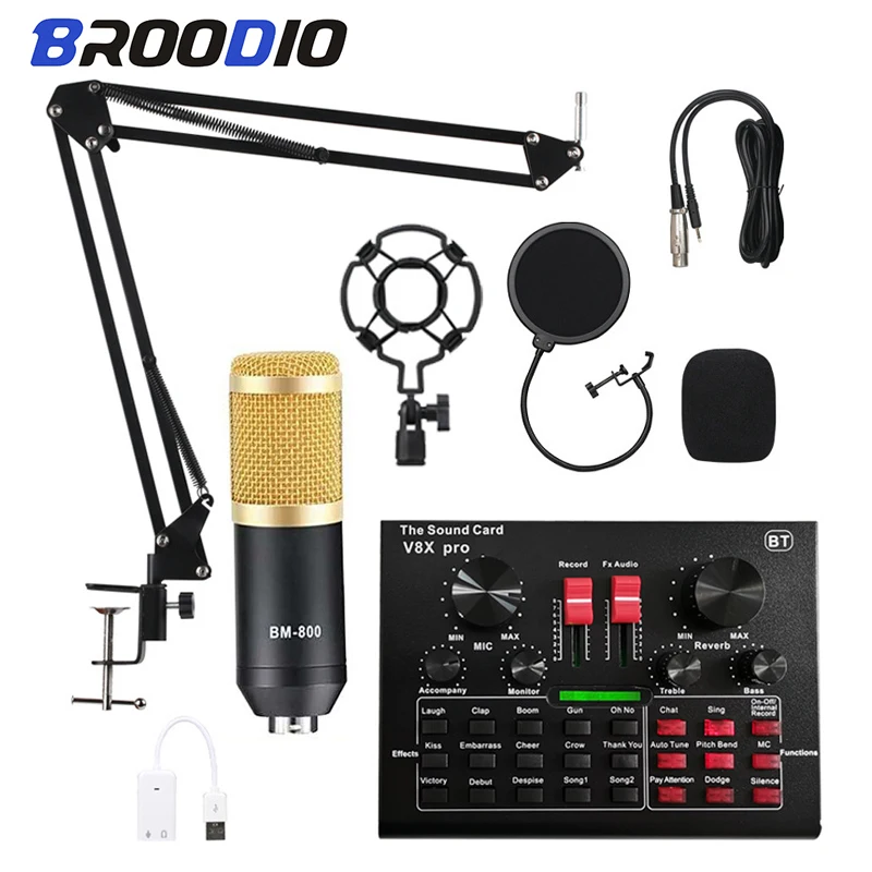 

Bm 800 Professional Condenser Microphone Kits V8 V8Pro Sound Card Stand Usb Mic Karaoke pc Games Live Streaming Studio Recording