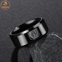 akizoom 8mm vintage punk black achieve the goliath mark ring for men stainless steel band rings male party gift anillos