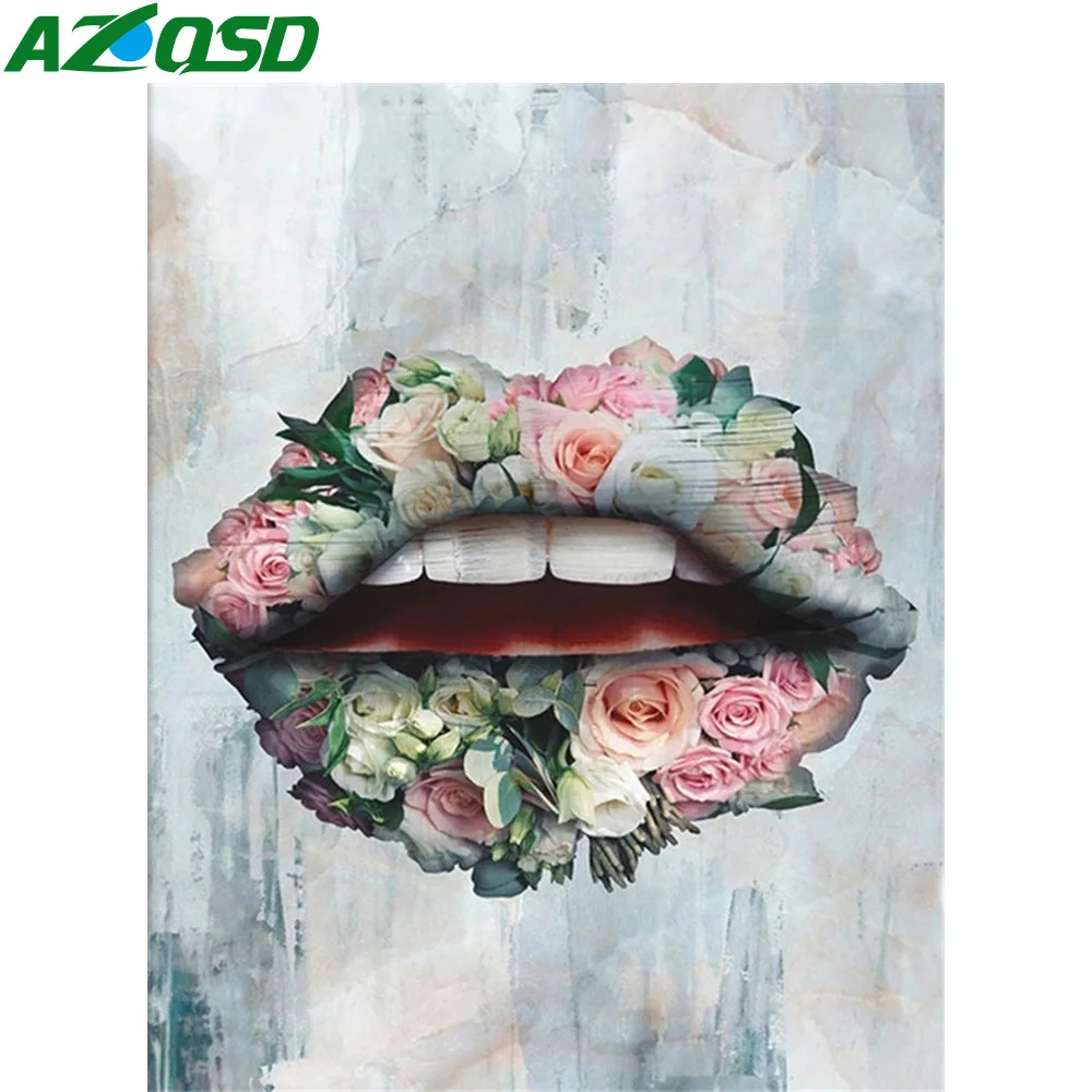 

AZQSD Paint By Number Frame Flower Lips Handpainted Unique Gift Painting By Numbers Canvas Portrait Kit Handmade Room Decoration