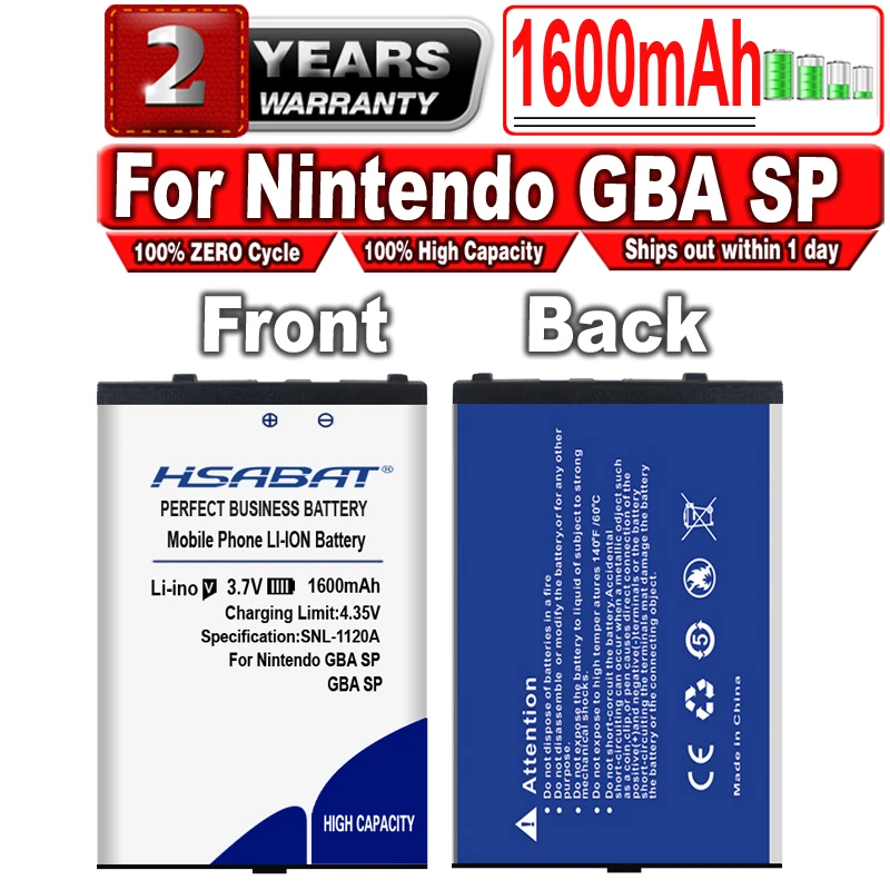 Аккумулятор HSABAT 1600 мАч для Nintendo GBA SP GBASP|Батареи| |