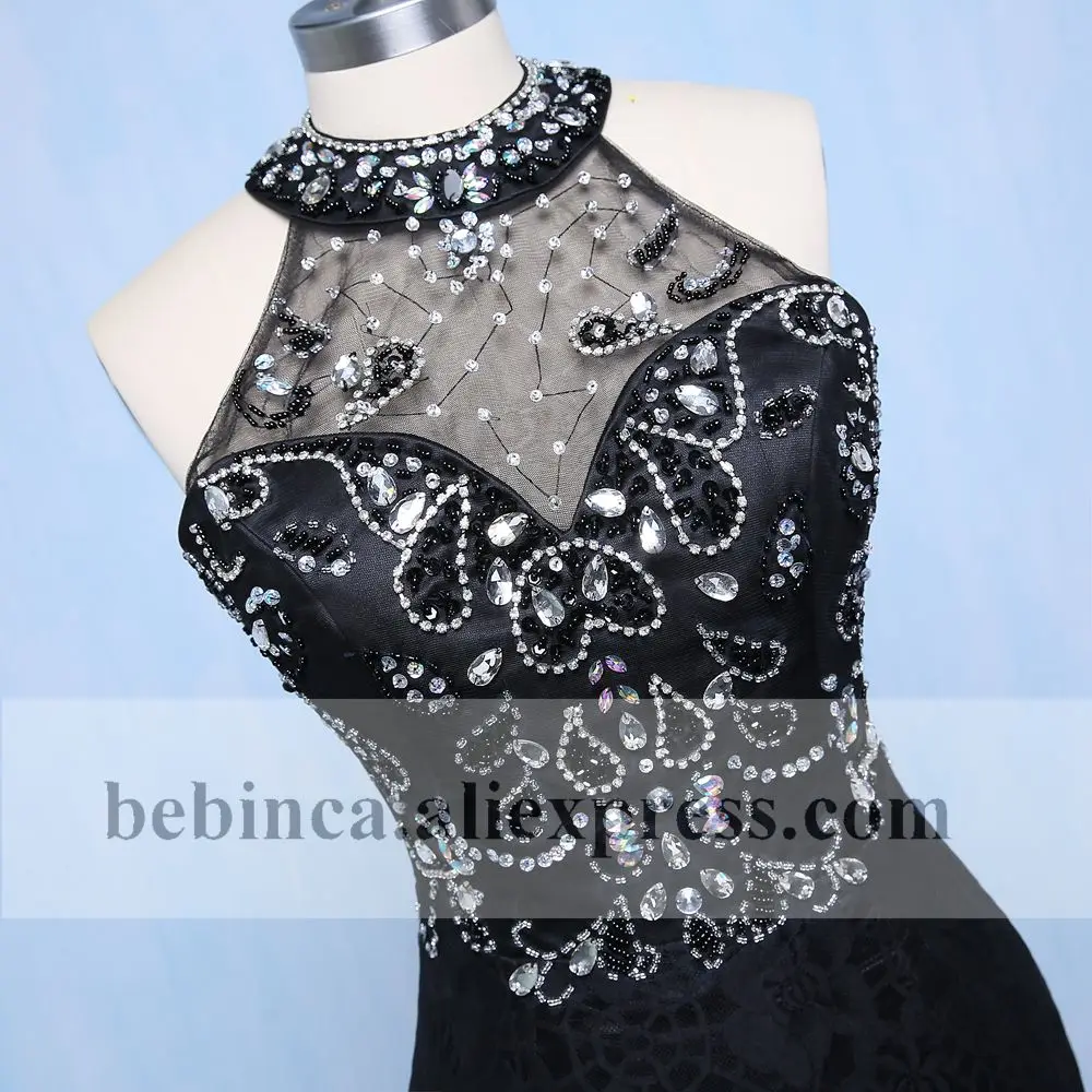 

Black Lace Beaded Illusion Mermaid Prom Evening Party Dress Special Occasion Dresses Custom