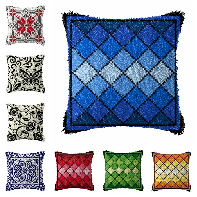 

Embroidery Cushions Decorative Latch Hook Rug Kits 3D Segment Embroidery Pillow Kits Printed Fabric Carpet Embroidery DIY Pillow