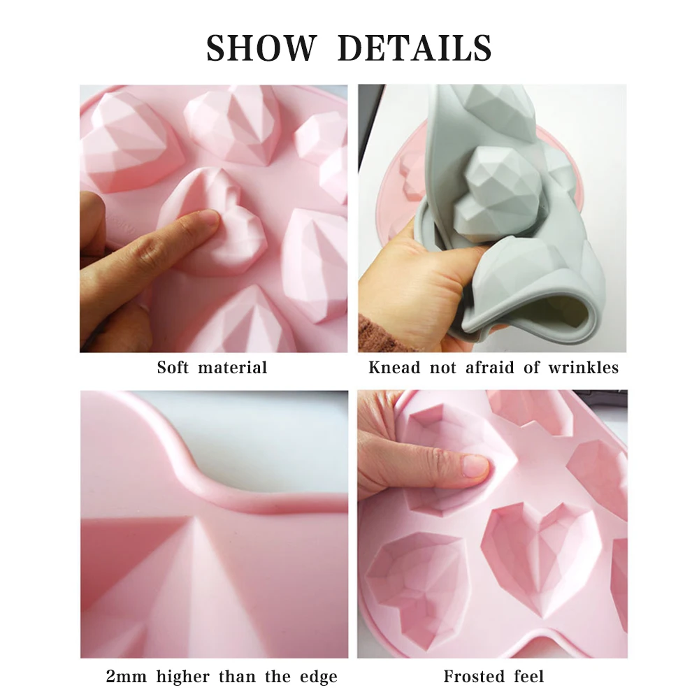 

1pc 3D Diamond Love Heart Shape Silicone Mold, High-Quality Candle Mold Chocolate Making Mold DIY Love Heart-Shape Mold