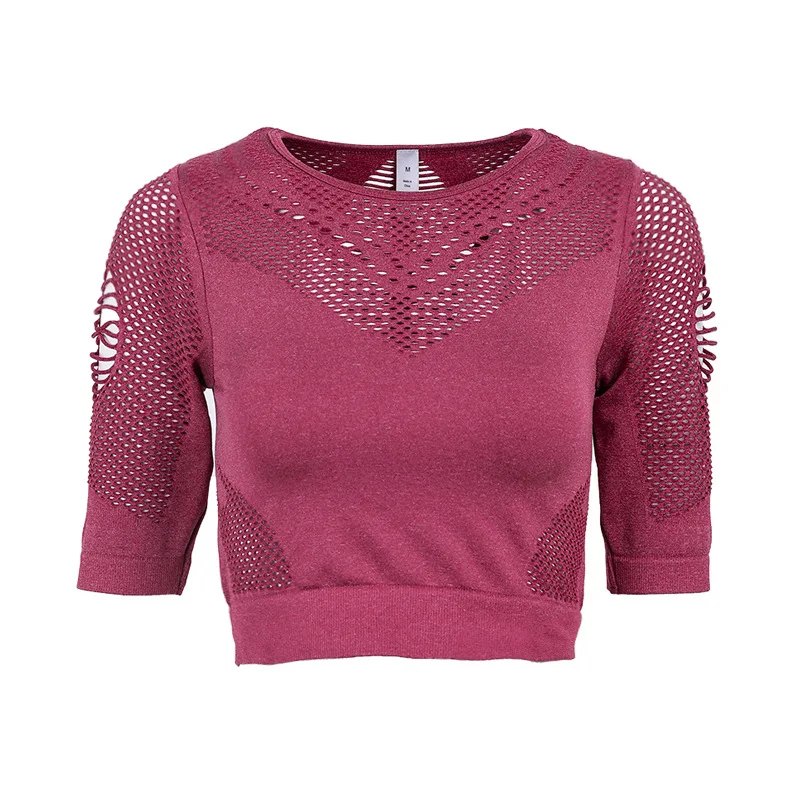 

Slim Seamless Sport Crop Top Sports Yoga Fitness Clothes Navel Top Training Running Shorts Sleeves Yoga Top Women yoga shirt