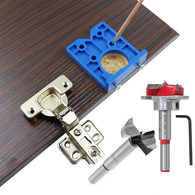 

35mm Hinge Hole Drilling Guide Locator Hinge Drilling Jig Drill Bits Woodworking Door Hole Opener Cabinet Accessories Tool
