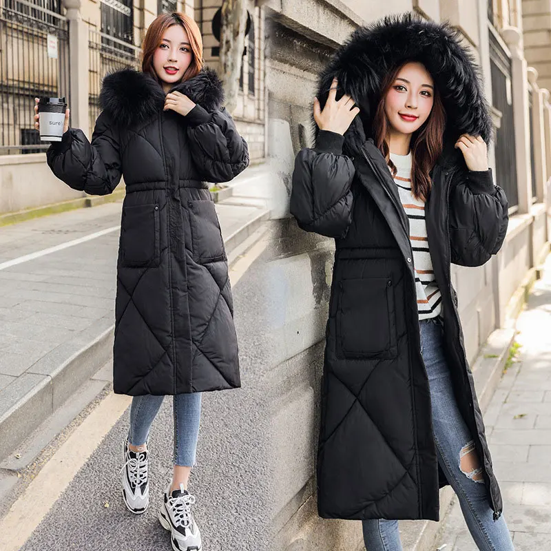 

Stylish Long Hooded Fur Coat Women Oversize Winter Down Coat Thick Warm Bakery Jacket Cotton Padded Wadded Parkas Big Pocket