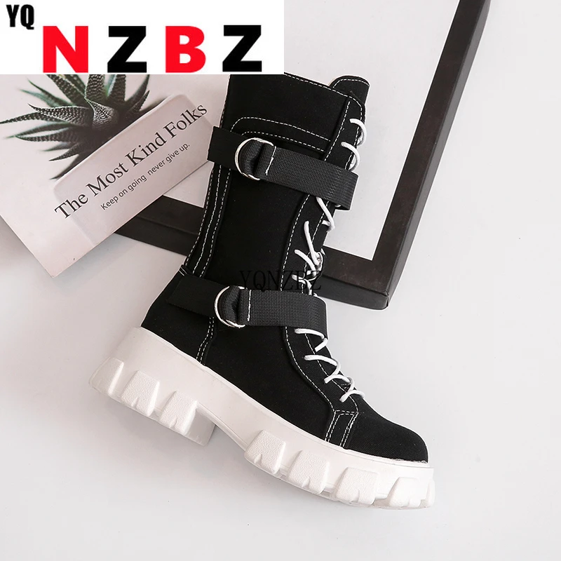 

Women's Shoes 2021 New Spring Style Platform Comfortable Boots Zipper Casual Mid-Calf Round Toe Flat with Boots Femmes Bottes