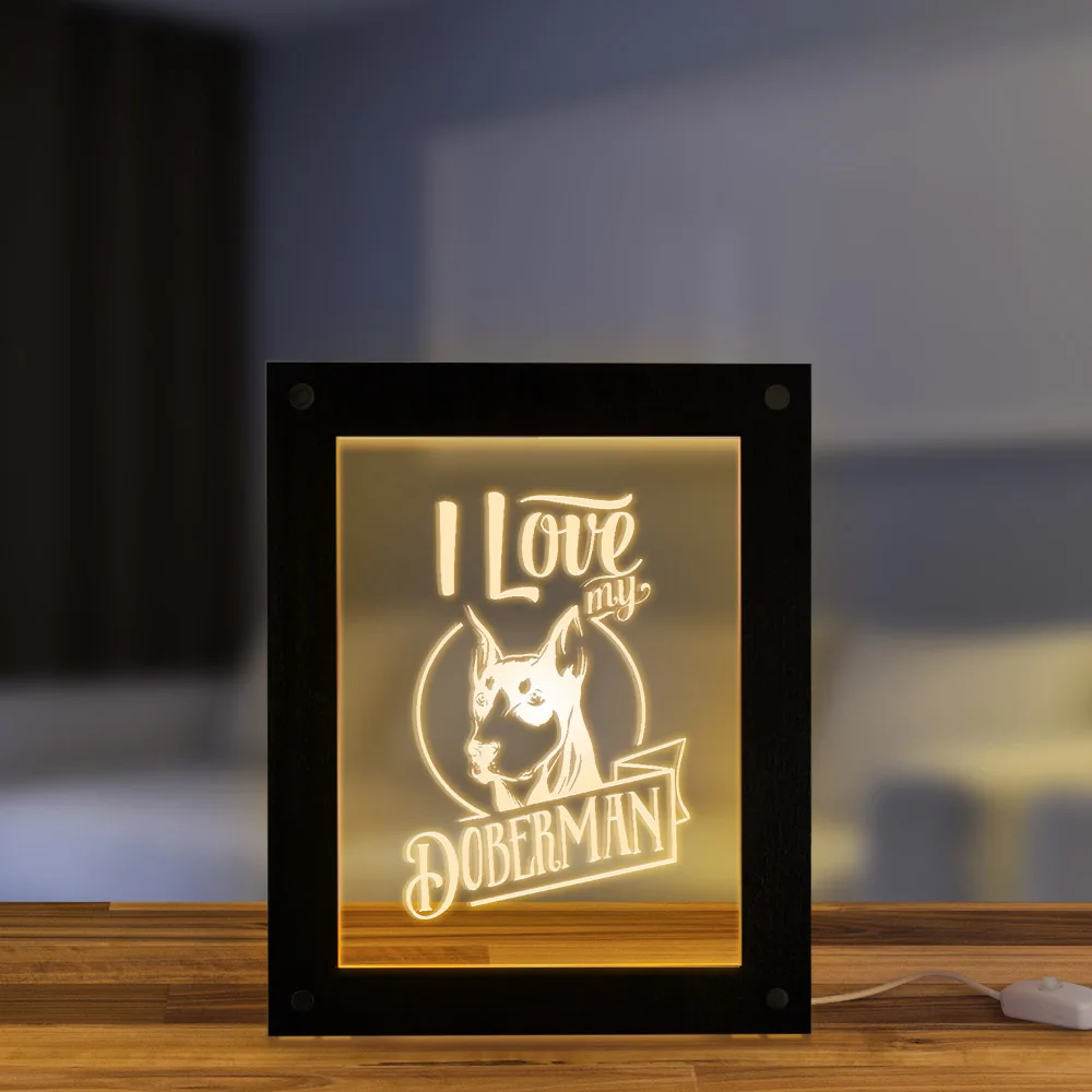 I Love My Doberman Подгонянный светодиодный фоторамка собака породы Доберман-пинчер порода животное настроение свет щенок успокаивающий сонный Настольный светильник