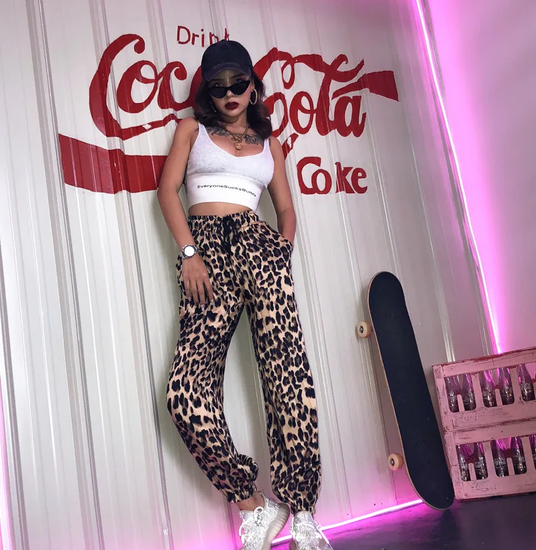 

2020 Autumn Winter Women Wid Leg Pants Joggers Leopard High Waist Trousers Sweatpants Plus Size Hip Hop Clothes