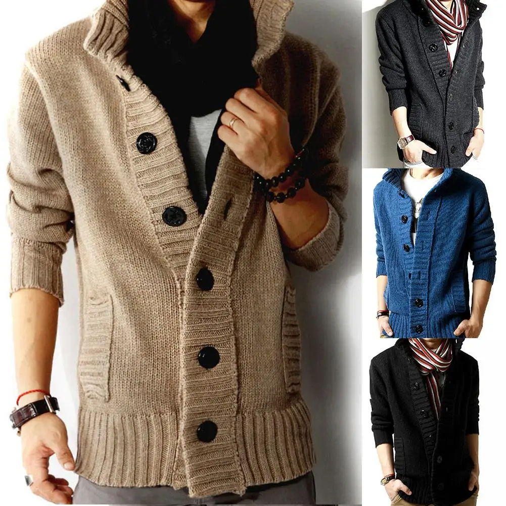 

Men Autumn Stand Collar Buttons up Pockets Knitted Sweater Thickened Warm Coat soft and comfortable to wear perfect Xmas gifts