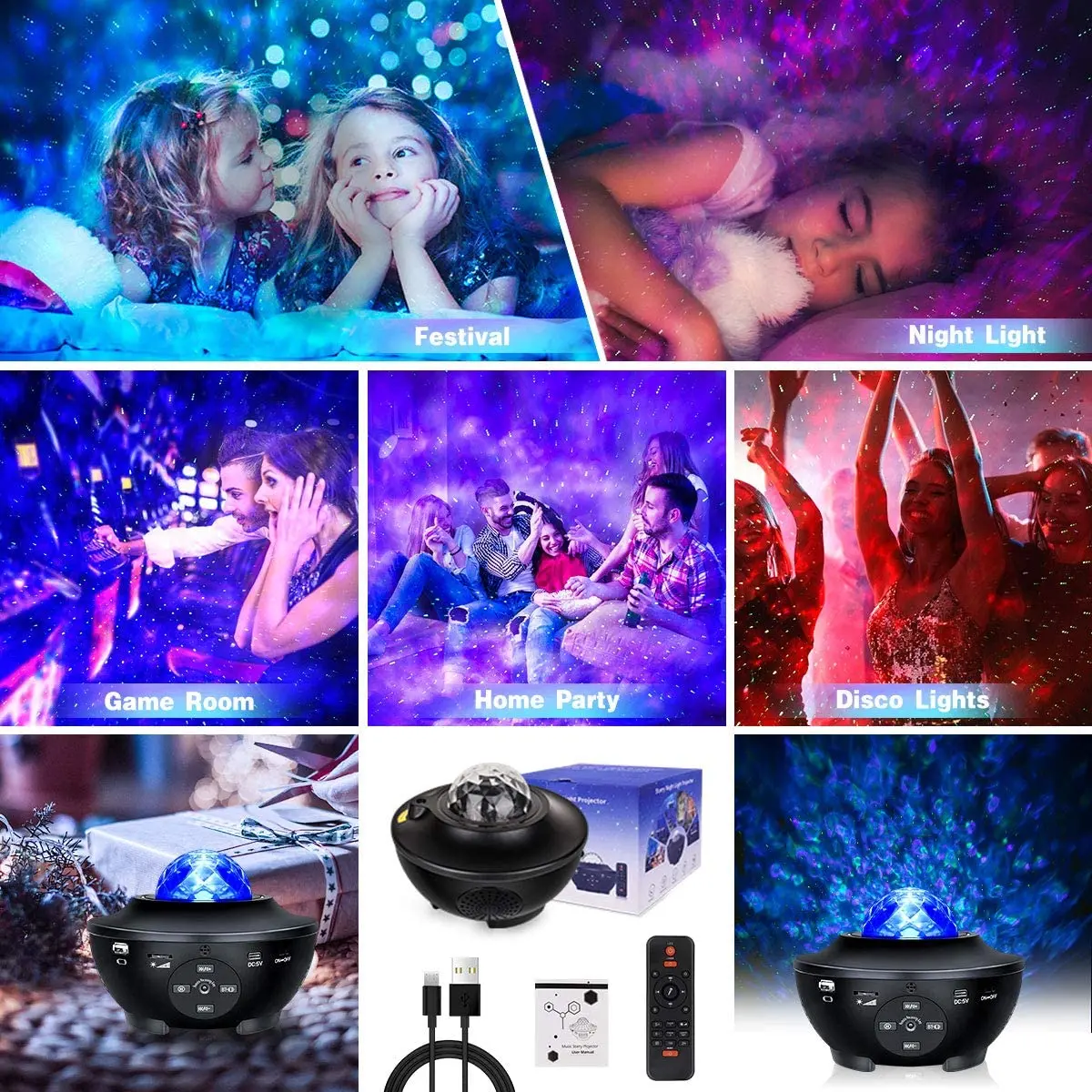 

LED Galaxy Star Projector Starry Sky Ocean Wave Music Projection Lamp With Remote Control Bedroom Decor Bluetooth-compatible