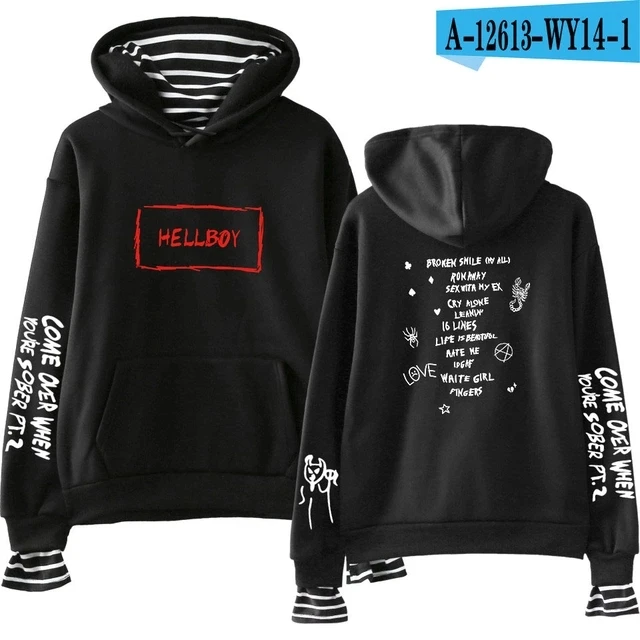 Новинка; Lil Peep Hoodie; Hellboy Lil. peep; для мужчин и женщин; пуловер с капюшоном для мужчин и женщин; Sudaderas Cry; детские толстовки с капюшоном; толстовка с надписью Love - Цвет: black4