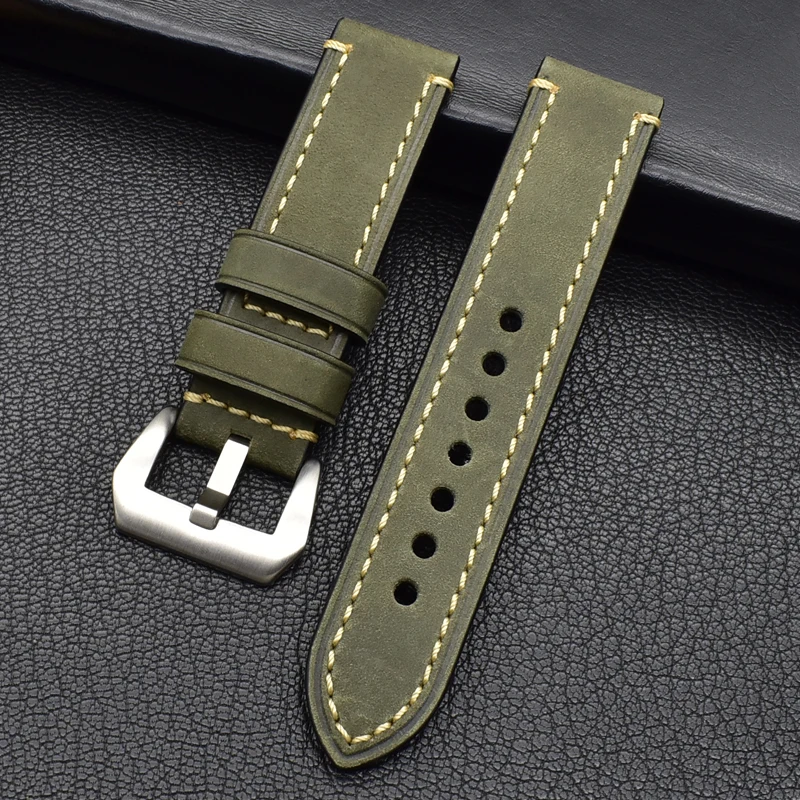 Genuine Leather Watch Band Strap 20mm 22mm 24mm 26mm Men Thick Watchbands Bracelet Belt With Metal Buckle For Panerai Watch