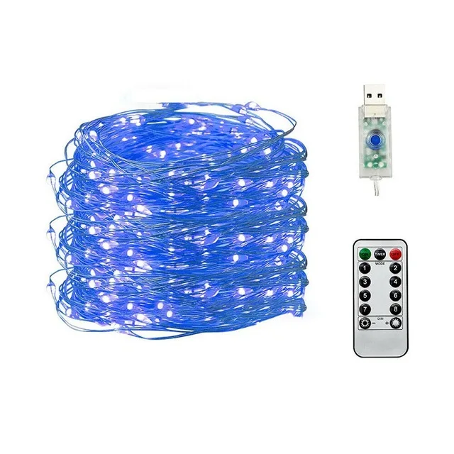 Blue 50/100/200 светодиодный медный провод струнные огни USB плагин сказочные огни с пультом дистанционного управления 8 режимов огни Водонепроницаемый Таймер дистанционного управления - Испускаемый цвет: Blue