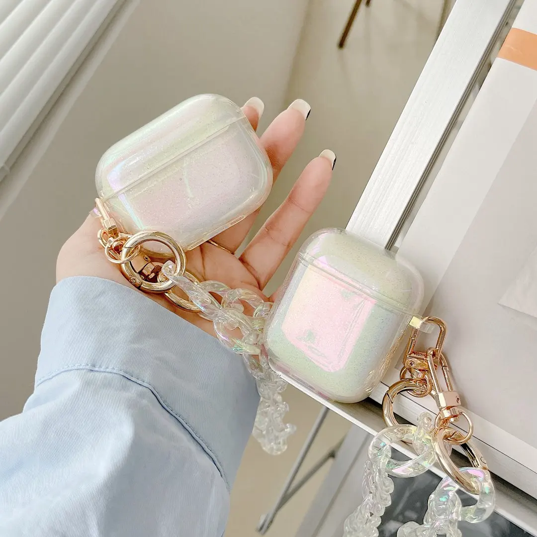 

Laser crystal Glitter silicone Case for AirPods PRO Case AirPods 1/2 Transparent with Keychain Silicone Earphone Protect Cover