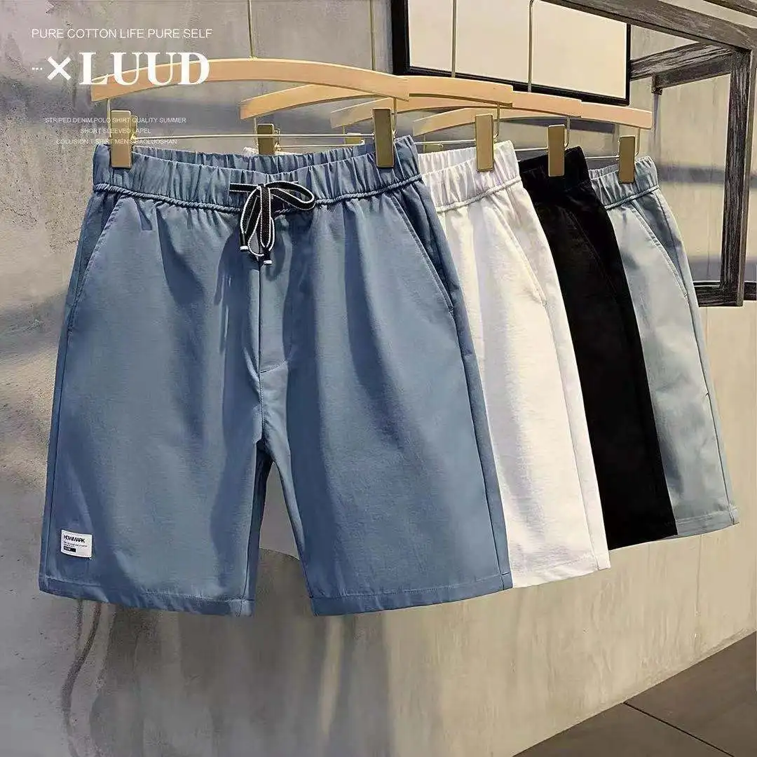 

Summer thin shorts men's big fashion straight men's tooling trend pants casual versatile lace up Capris