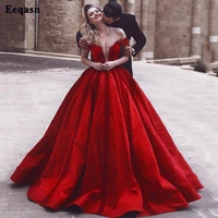 eeqasn simple red ball gown prom dresses off the shoulder long evening party dress satin deep v neck formal women occasion gowns