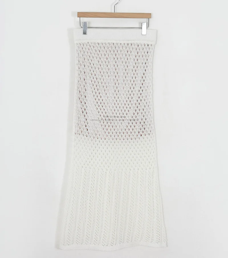 

Europe Casual Autumn 2021 New Korean A- Line Skirts Back Split High Waist Hip Hollow Knitted Skirt For Women J9IF