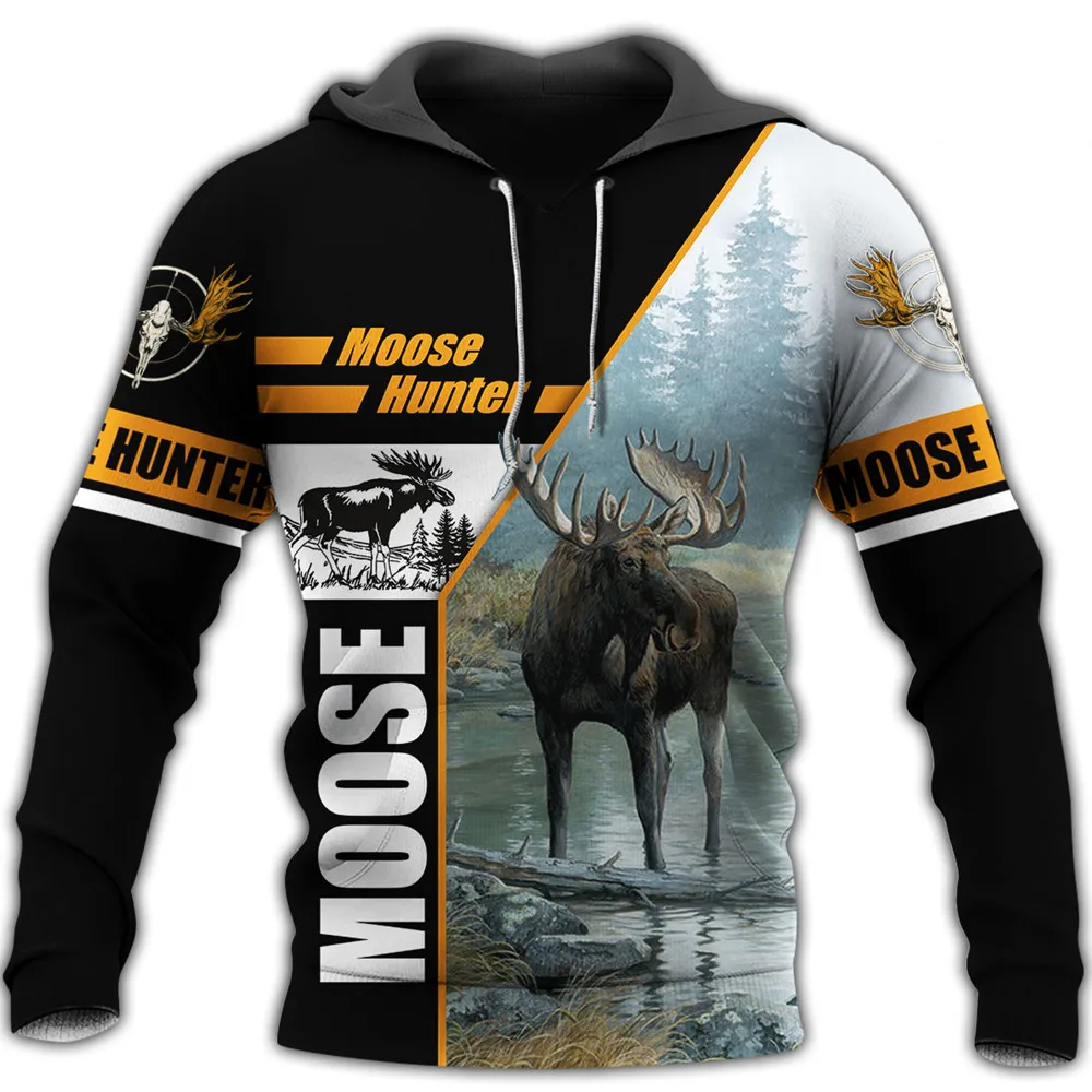 

Осенне-зимняя толстовка с капюшоном лосями, охотничьи толстовки с 3D принтом, толстовка с капюшоном на молнии, модный уличный Повседневный п...