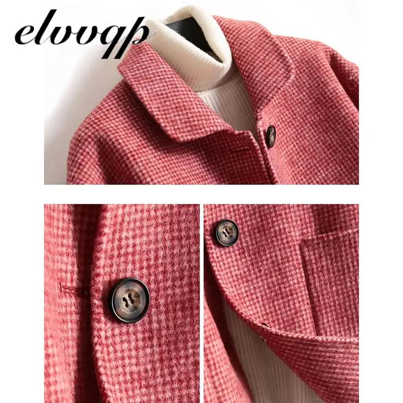 Женское Короткое шерстяное пальто в клетку однобортное зимнее из чистой шерсти с