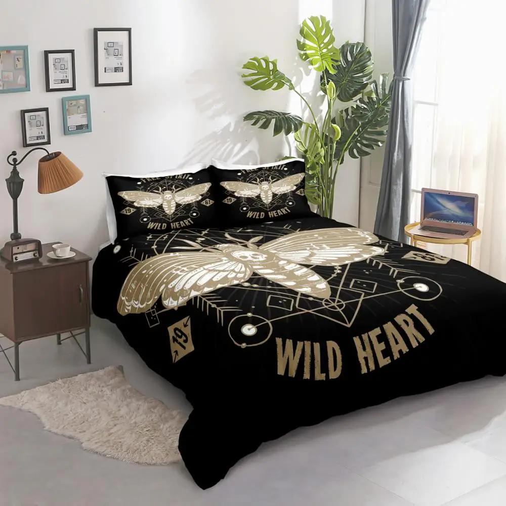 Комплект постельного белья с изображением бабочки в готическом стиле черным