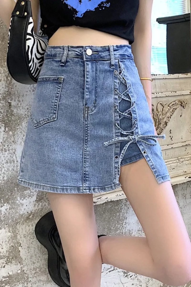 

Summer 2021 new Korean version of high waist denim skirt female anti-empty sexy bag hip thin shorts skirt trend
