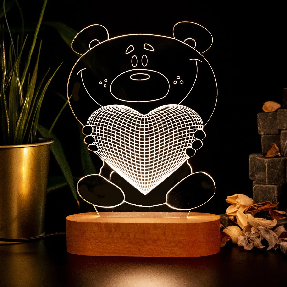 Романтический Teddy Bear держать в форме сердца подарок девушке 3D светодиодный ночной Светильник домашний декор новинка блеск настольная лампа
