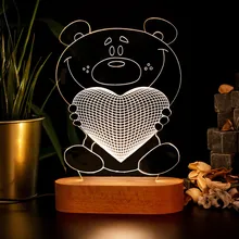 Романтический Teddy Bear держать в форме сердца подарок девушке 3D светодиодный ночной Светильник домашний декор новинка блеск настольная лампа