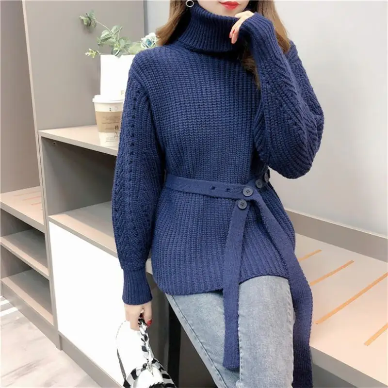

Lace-up sweater women's high neck pullover autumn and winter new loose Japanese style gentle wind inside a western-style knitted