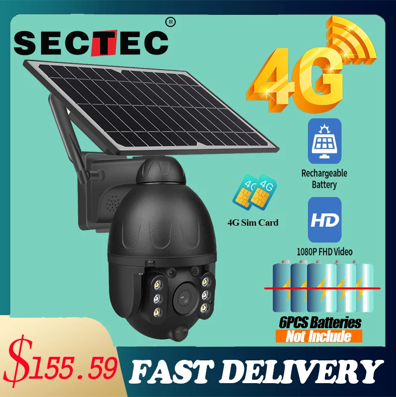 

SECTEC 4G 1080P HD Low-Power Solar camera Dual audio Voice Intrusion Alarm Solar Outdoor Cold and Heat Resistant Metal Camera