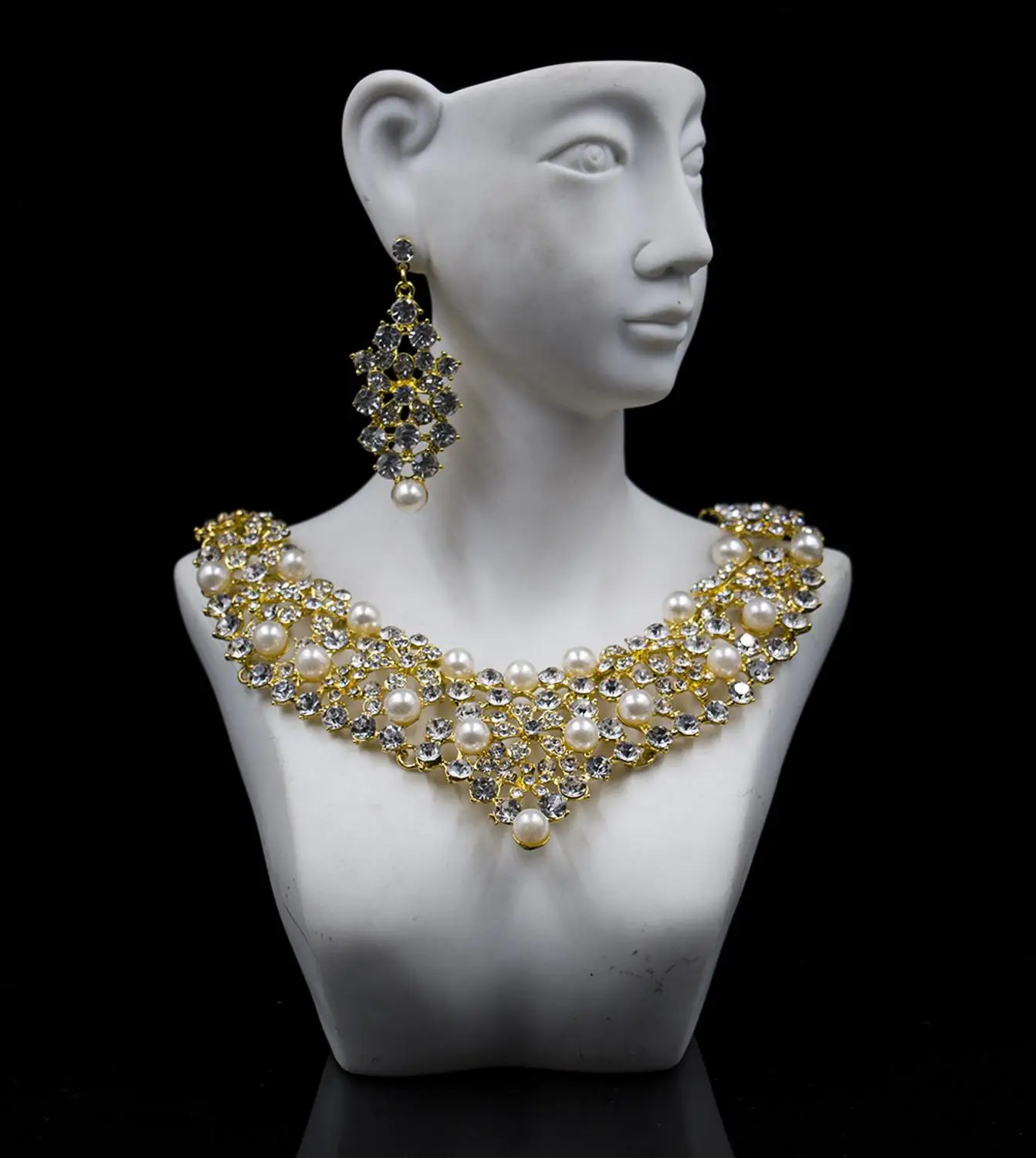 Свадебные жемчужные стеклянные стразы золотое ожерелье серьги набор из медного