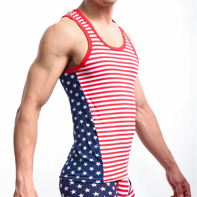 Men Undershirts Male Hiphop Fashion American Flag Printed Vest Men's Undershirt Men Bodybuilding Fitness Sleeveless Undershirt