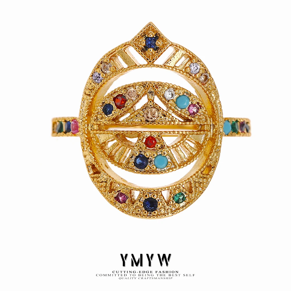 

YMYW Geometric Ring Exquisite Cubic Zirconia Retro Ring Texture Copper Metal Women Temperament Jewelry Accessories Gift 2021