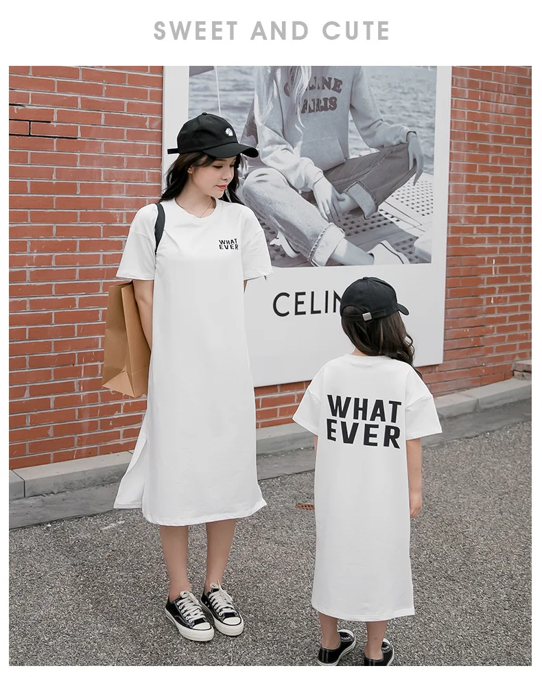 

Parent-child wear summer mother daughter girls dress casual letters short-sleeved T-shirt skirt big matching family outfits
