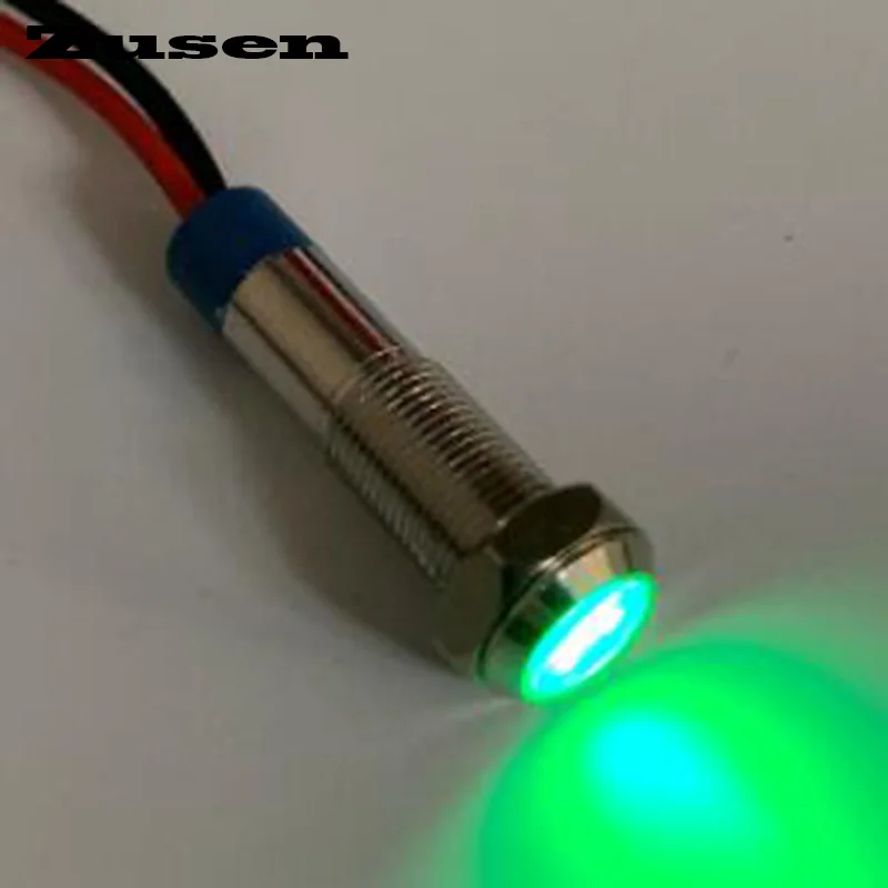 Зеленый Zusen 6 мм 12V металлическая сигнальная лампочка водонепроницаемый сигнальная лампа(ZS06-D/12 V/N - Цвет: Зеленый