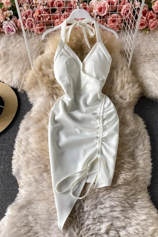 

Sexy V-neck Bra Dress 2021 Summer New Backless Strap Women Vest Irregular Dresses Fashion Mini Short Dress