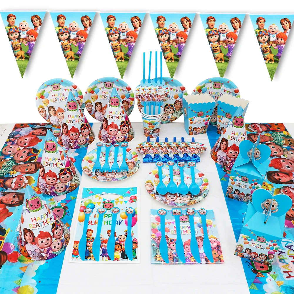 

Cocomelon Party Theme Home Decorations Birthday Party Supplies Paper Plates Cups Tablecloths Napkins Cake Topper for Kids