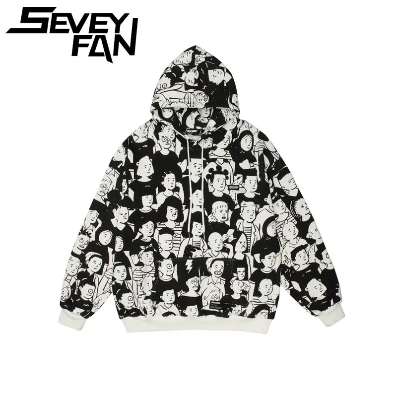 

Новинка, стильная толстовка SEVEYFAN с капюшоном и принтом, мужская и женская толстовка, повседневный Свободный пуловер с капюшоном в стиле хип-...