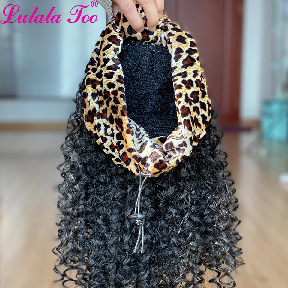 

Curly Headband Wigs For Black Women Synthetic 2 in 1 Full Wig Headwrap Turban African American Wigs