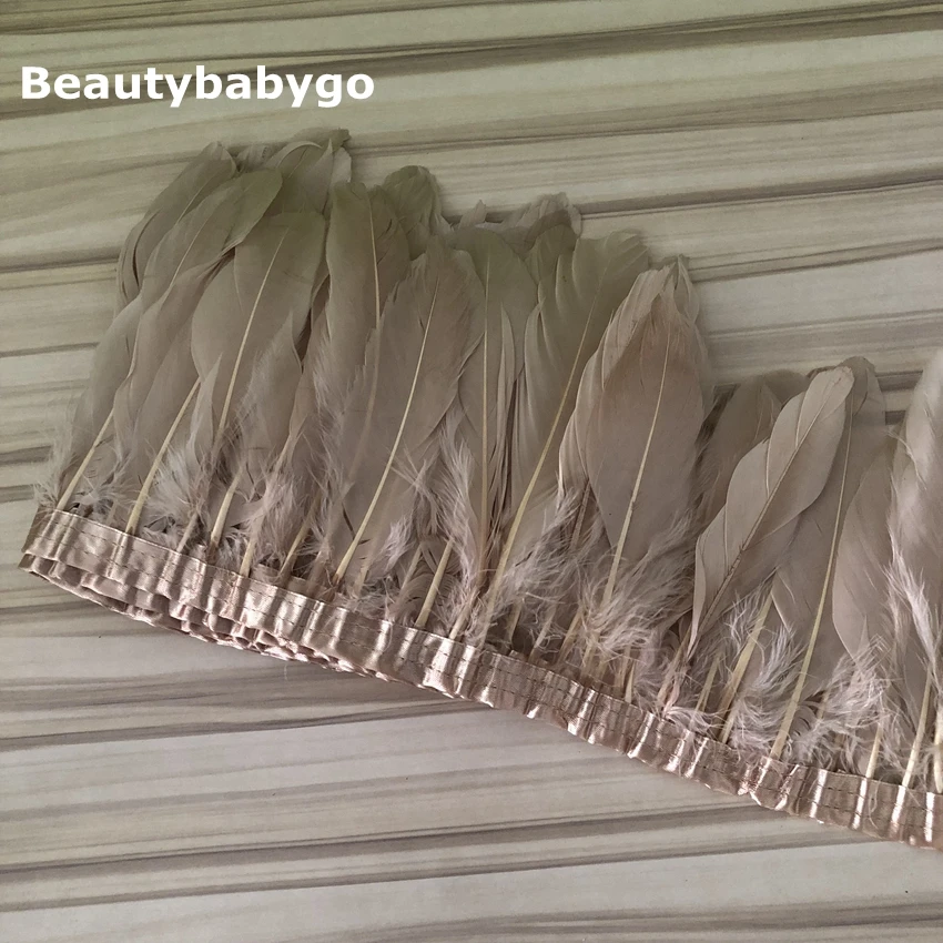 Goose Feathers Trims 10Yards Dyed Goose Feathers Ribbon Fringes Goose Feather Cloth Belt Decorative 5-6inch/13-18cm images - 6