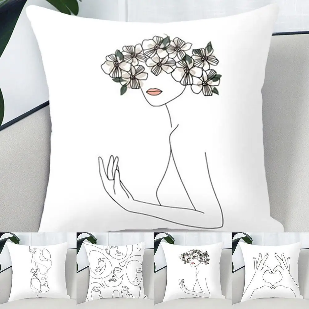 

Square Portrait Cushion Pillow Covers Black And White Printing Home Pillowcase Pinky Swear Pillow Sofa Cushion Cover