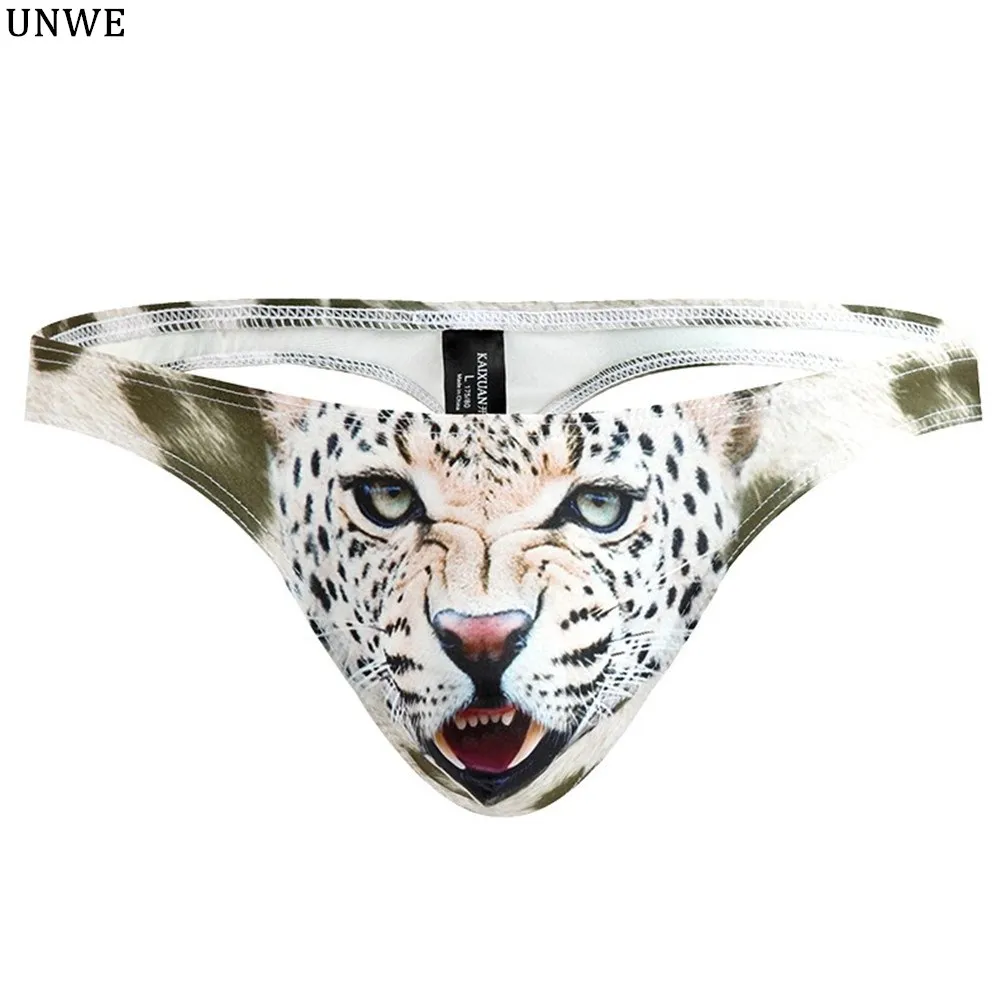 Брендовое леопардовое нижнее белье с 3D принтом мужские Мультяшные стринги