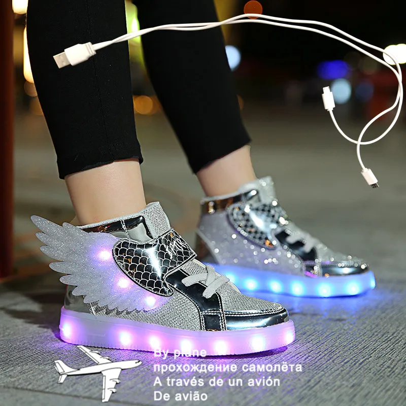 Классические светодиодные туфли 27-37 для детей и взрослых зарядка через USB легкие