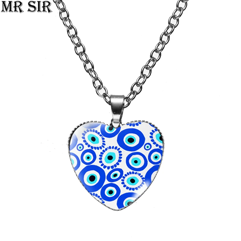 

Evil Eye Heart Pendants Necklace Turkey Blue Evil Eyes Lucky Cabochon Glass Chain Chokers Necklaces Jewelry Gifts for Women Men