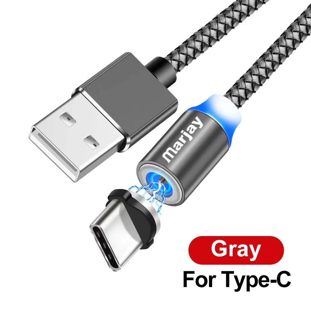 Магнитный usb-кабель Marjay для быстрой зарядки iphone, кабель Micro USB type-C для samsung, Xiaomi, huawei, провод зарядного устройства для мобильных телефонов - Цвет: Gray For Type C