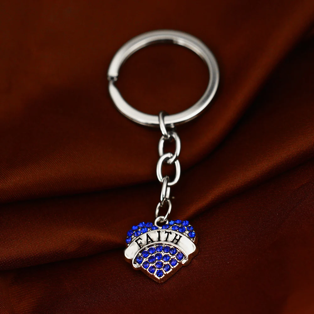 

12PC Faith Purple Crystal Rhinestone Heart Keychain Family Friend Love Keyring Women Men Best Friend Party Gift Jewelry Key Ring