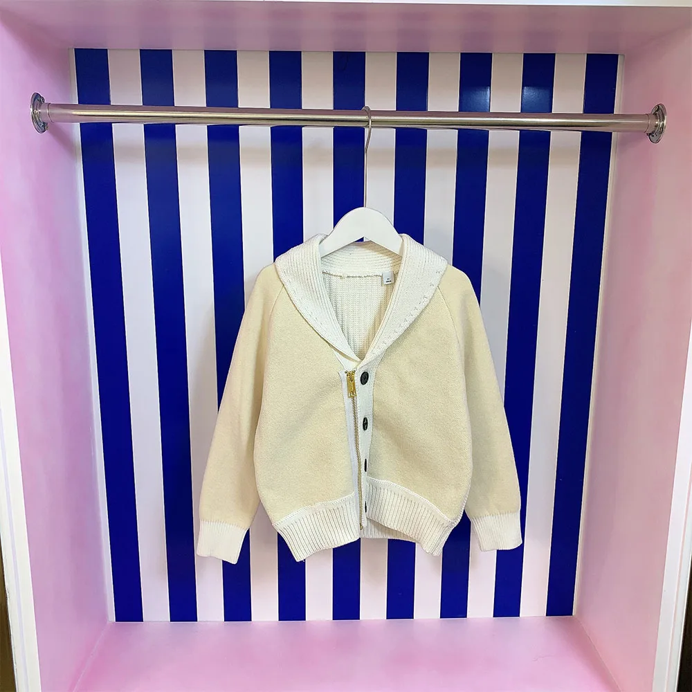 

Brand design 2021 autumn thick boys and Girls Knitted cardigan casual white Lapel sweater coat children's wear