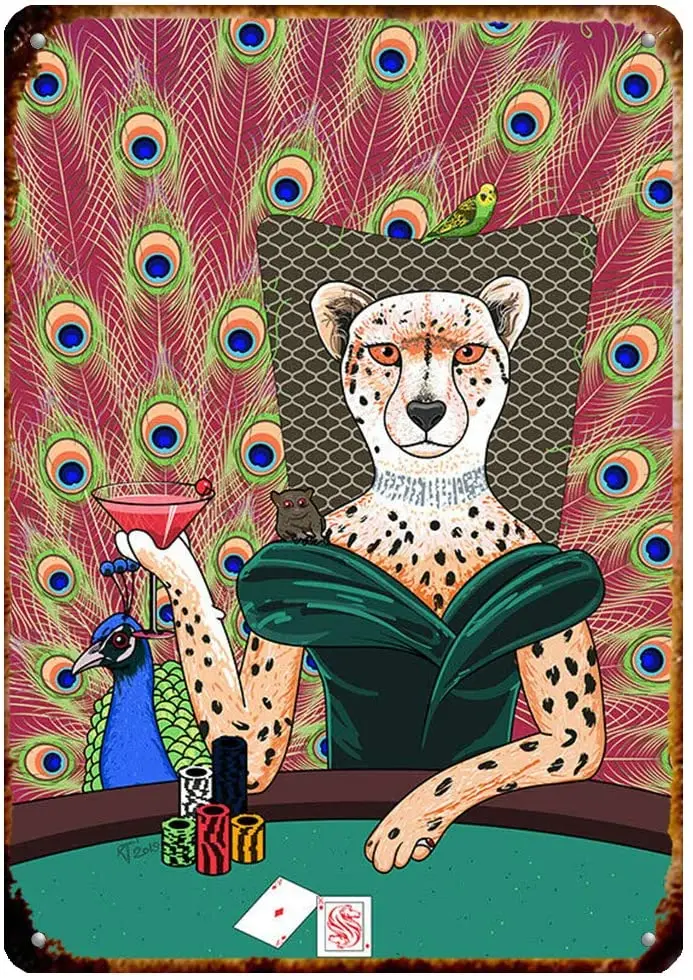 

New Vintage Retro Metal Tin Sign Cheetah Poker Gambling Home Bar Club Kitchen Restaurant Wall Art Decor Plaque Signs 12X8Inch