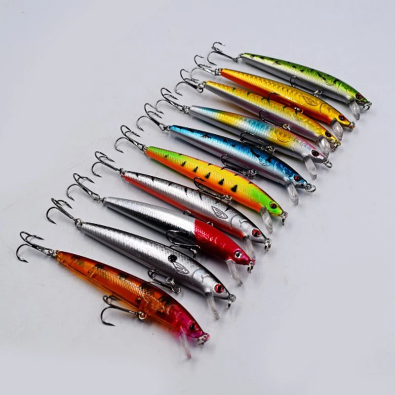 

10Pcs Fake Fish Lure Wobbler Baits With Hook Hard Fishing Supplies For Bass Trout Salmon Gifts For Fishers 9.5cm Bhd2