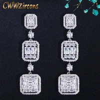 cwwzircons very shiny square white cubic zirconia silver color long dangle drop engagement party earring jewelry for women cz710